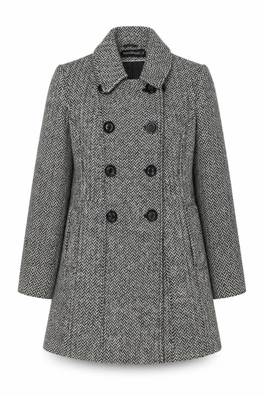 BHS Womens Black Herringbone Pea Coat Coat Size 10 Button
