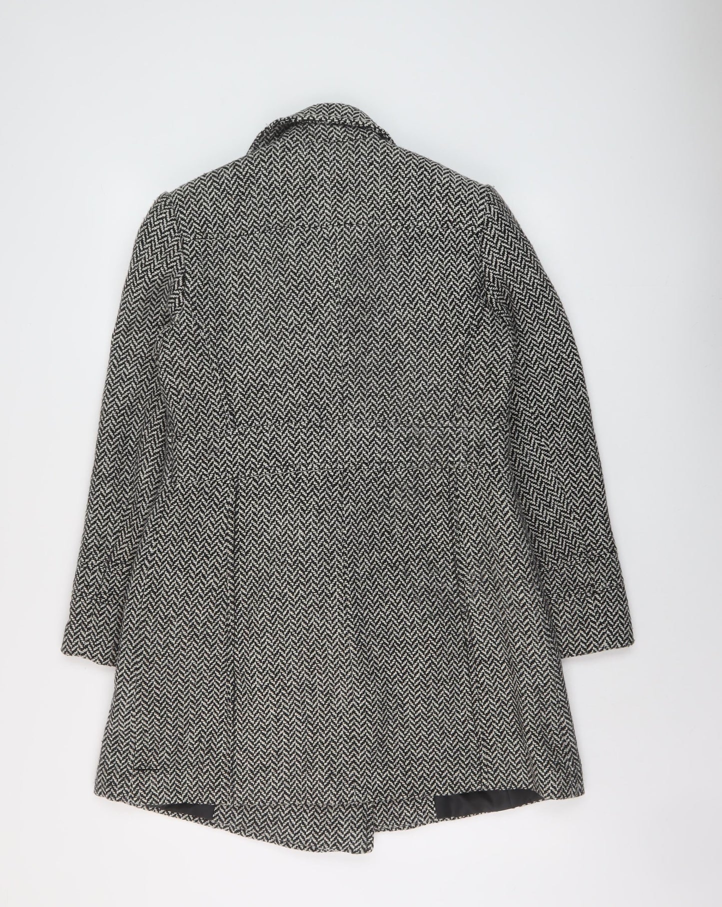 BHS Womens Black Herringbone Pea Coat Coat Size 10 Button