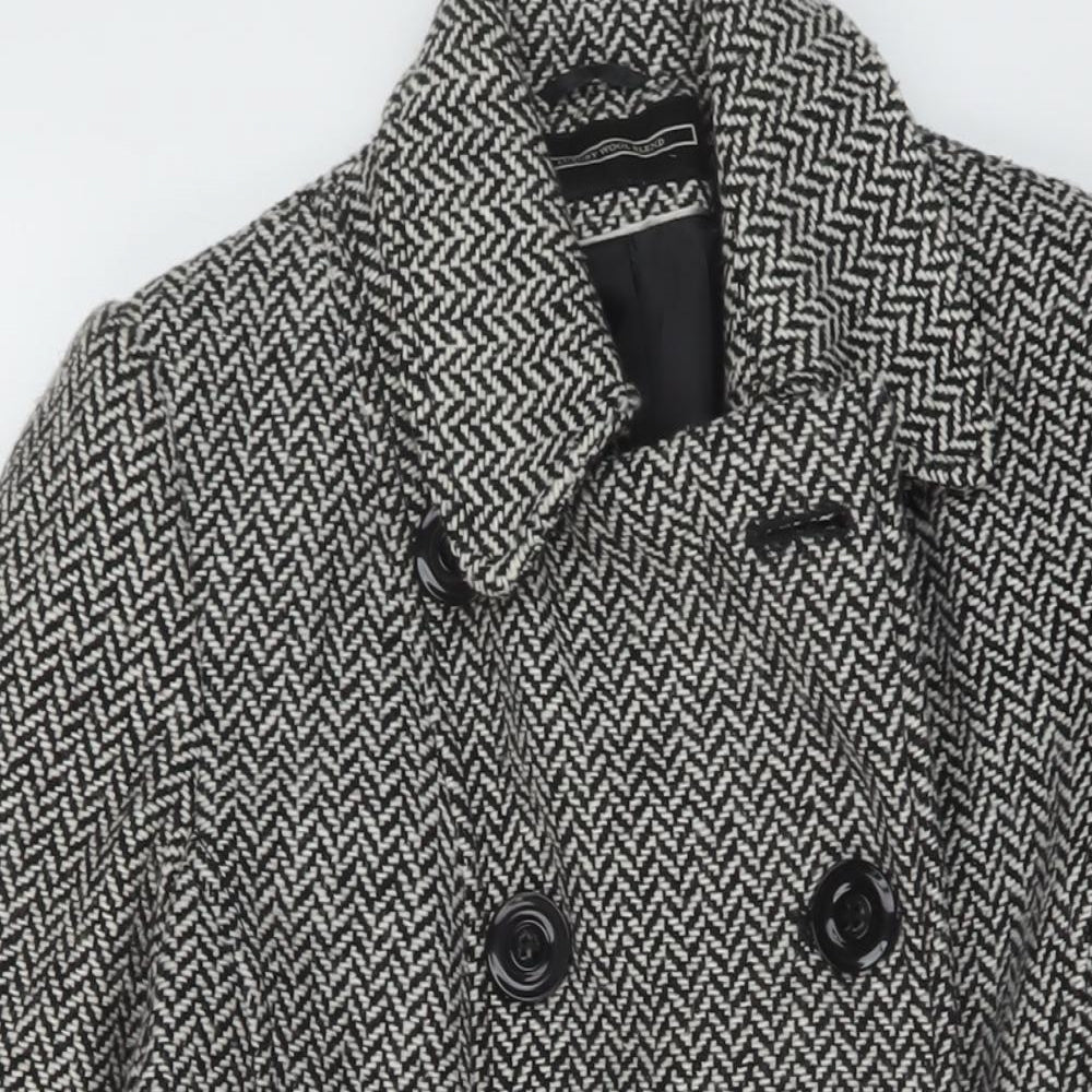 BHS Womens Black Herringbone Pea Coat Coat Size 10 Button