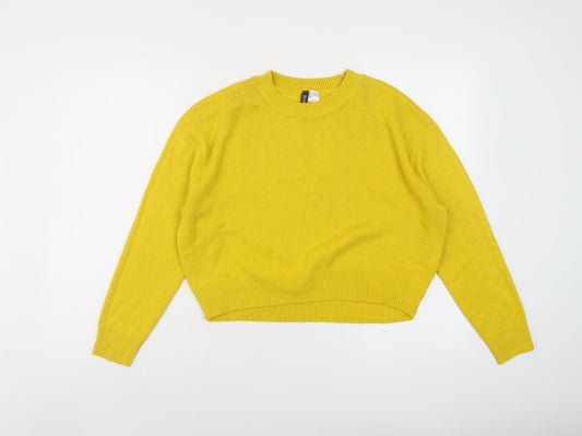 H&M Womens Yellow Round Neck Acrylic Pullover Jumper Size S