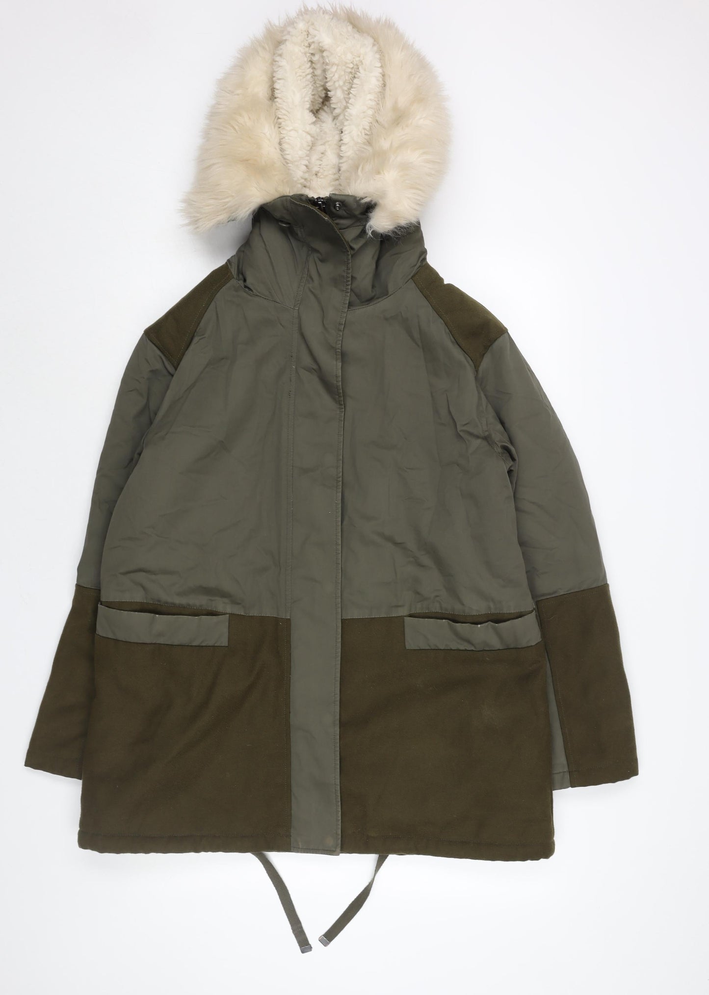 Topshop Womens Green Parka Coat Size 10 Zip - Panelled