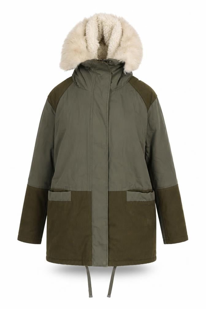 Topshop Womens Green Parka Coat Size 10 Zip - Panelled