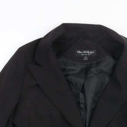 Close-up detail of Miss Selfridge women’s black polyester jacket suit jacket, size UK 10