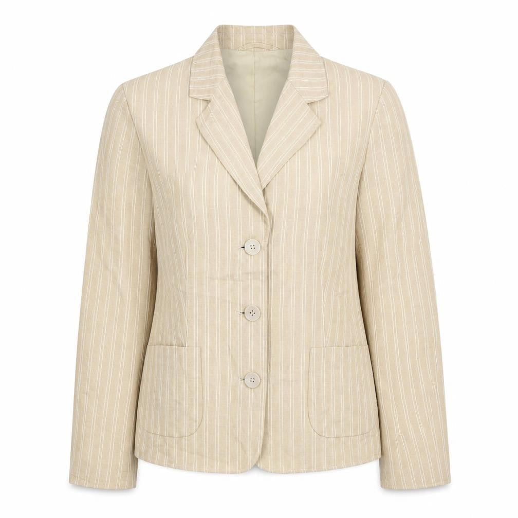 Per Una Womens Beige Striped Jacket Blazer Size 12 Button