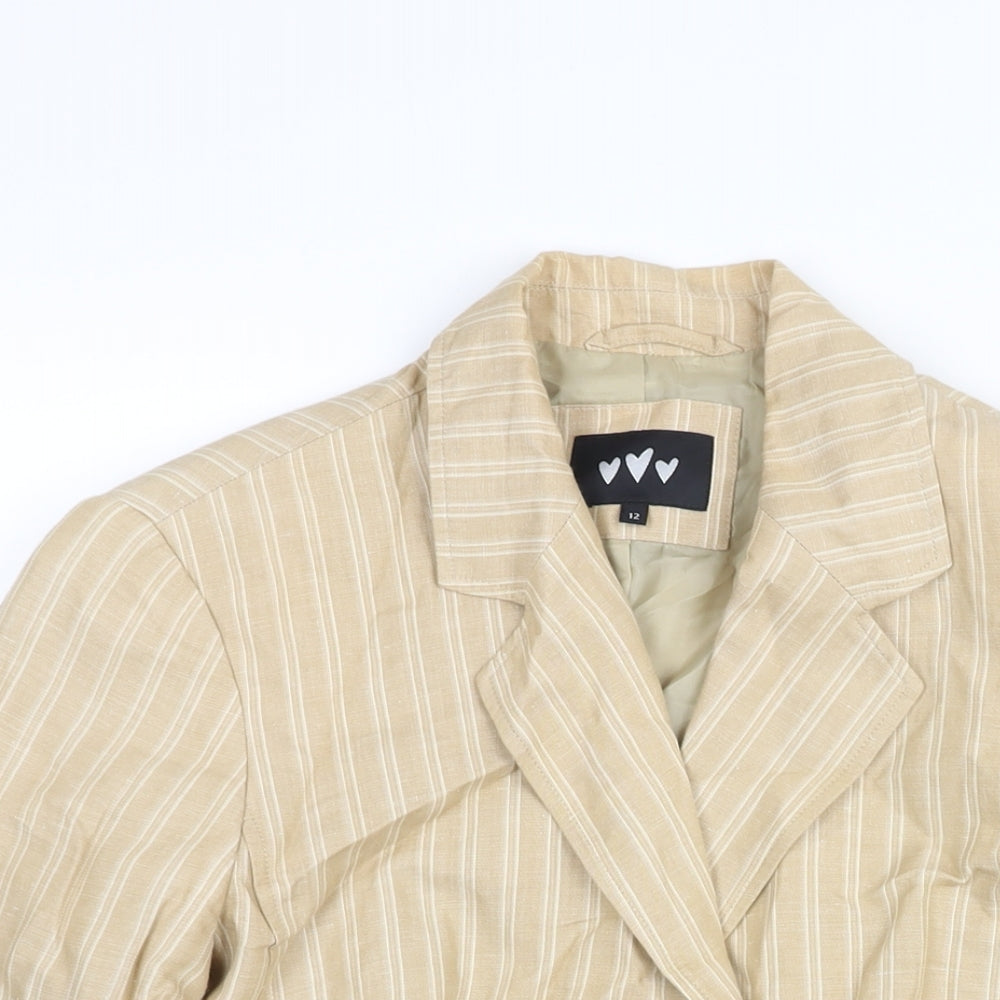 Per Una Womens Beige Striped Jacket Blazer Size 12 Button
