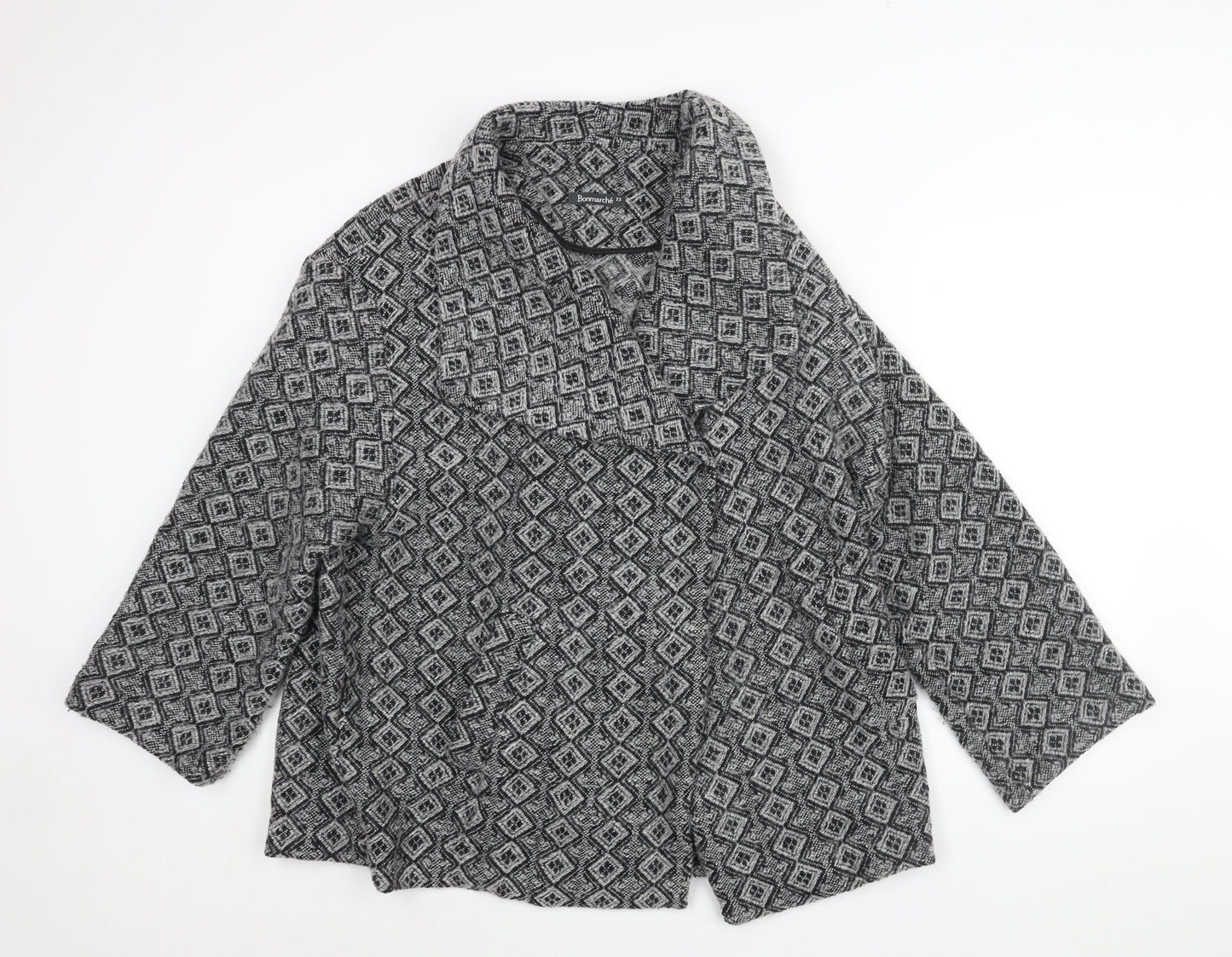 Bonmarché Womens Grey Geometric Overcoat Coat Size 22 Snap