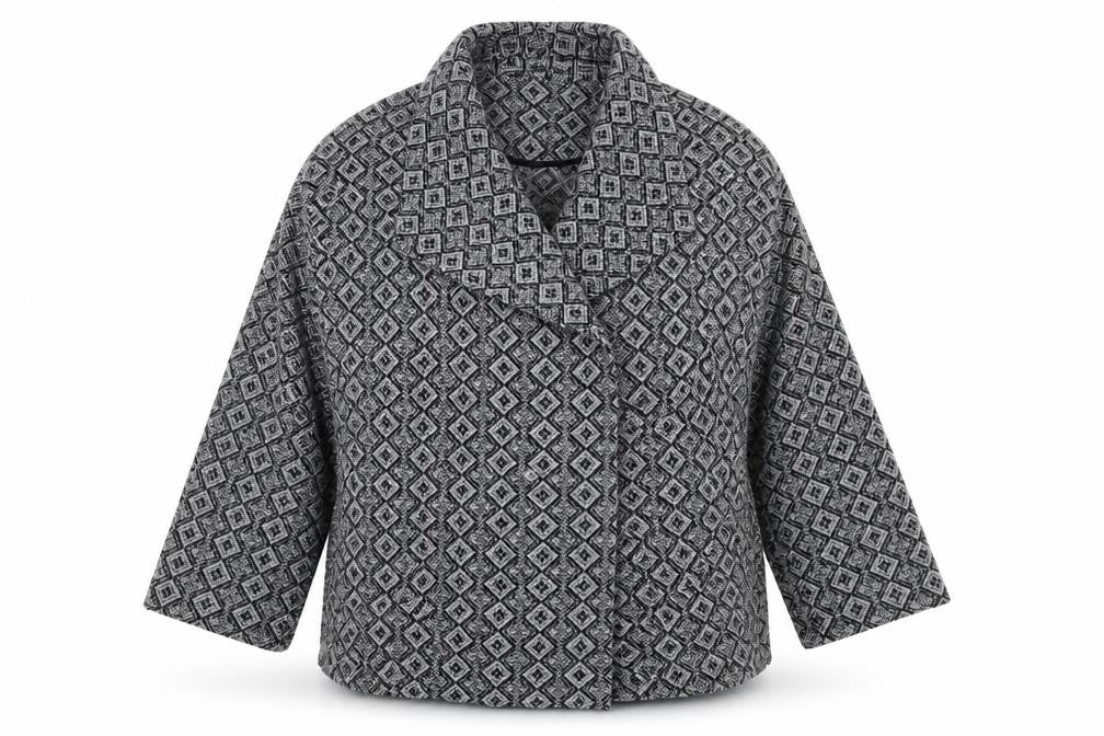 Bonmarché Womens Grey Geometric Overcoat Coat Size 22 Snap