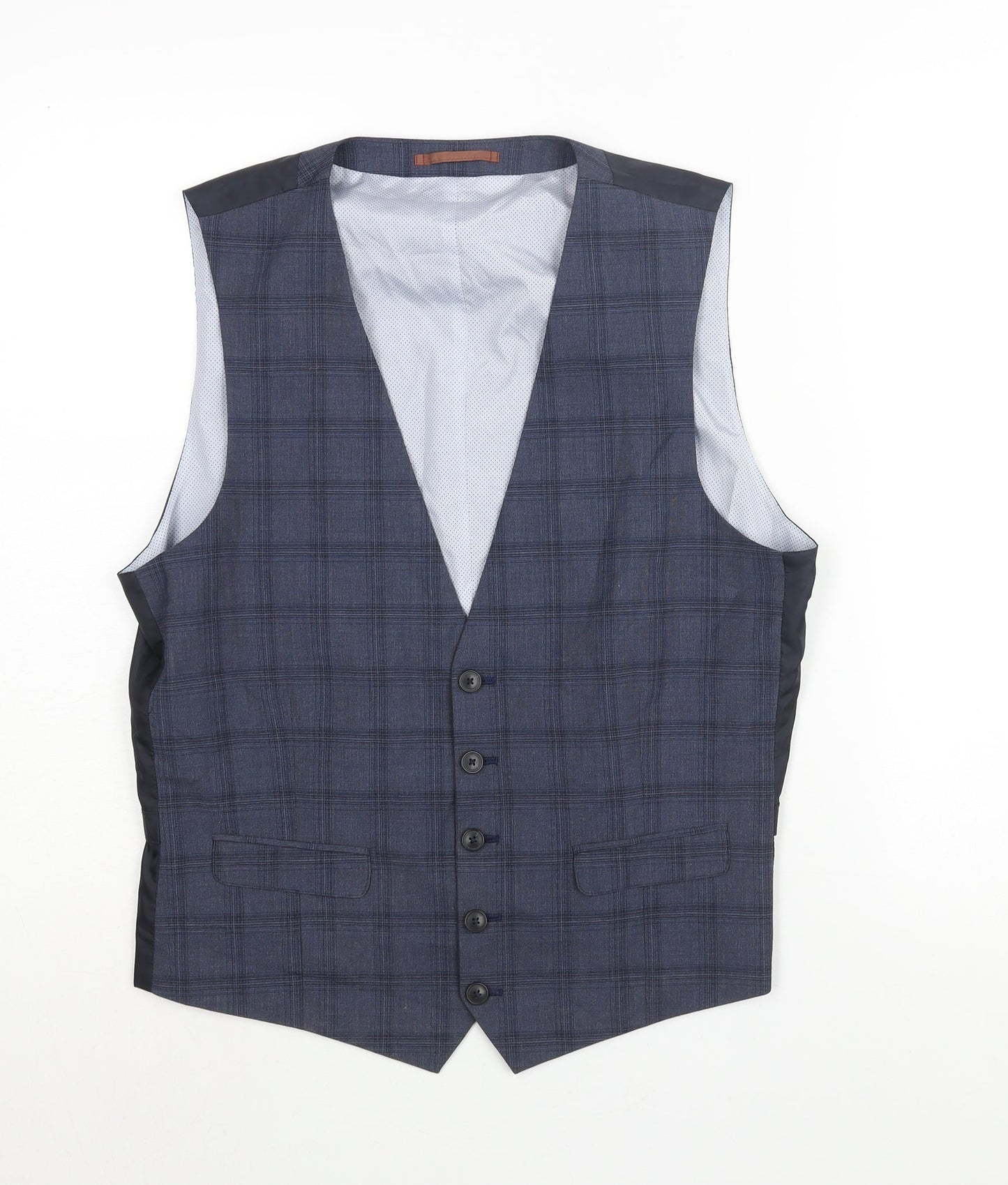 Burton Mens Blue Check Polyester Jacket Suit Waistcoat Size M Regular - Chest 38-40