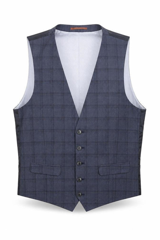 Burton Mens Blue Check Polyester Jacket Suit Waistcoat Size M Regular - Chest 38-40