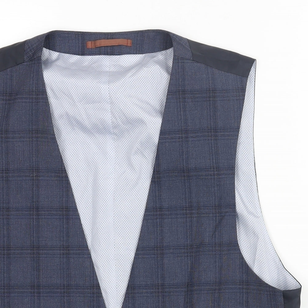 Burton Mens Blue Check Polyester Jacket Suit Waistcoat Size M Regular - Chest 38-40