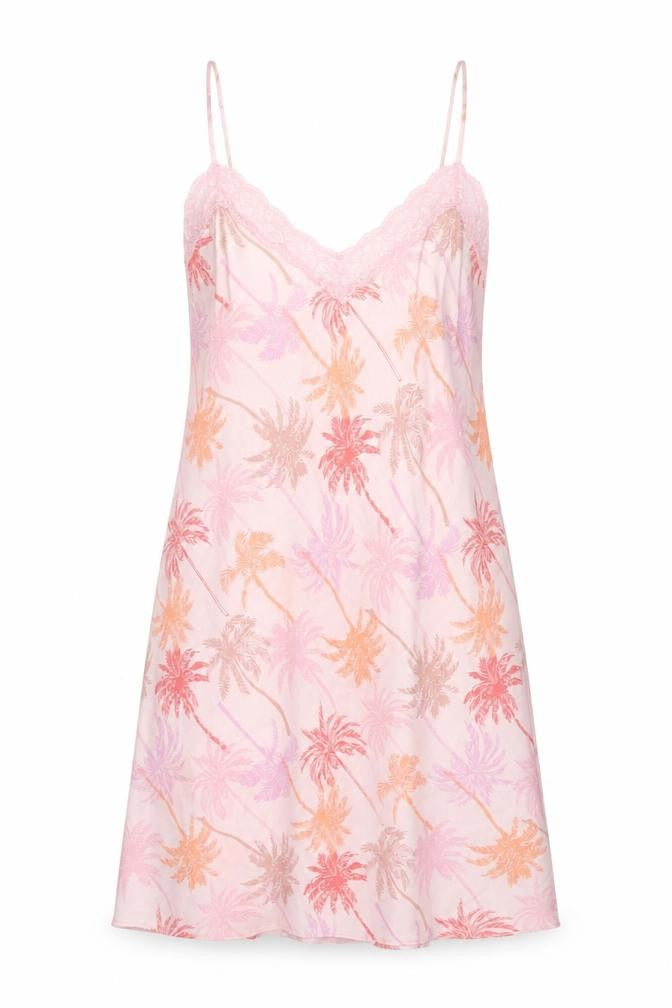 Marks & Spencer Womens Pink Geometric Polyester Cami Dress Size 36 - Lace Trim Palm Tree Print
