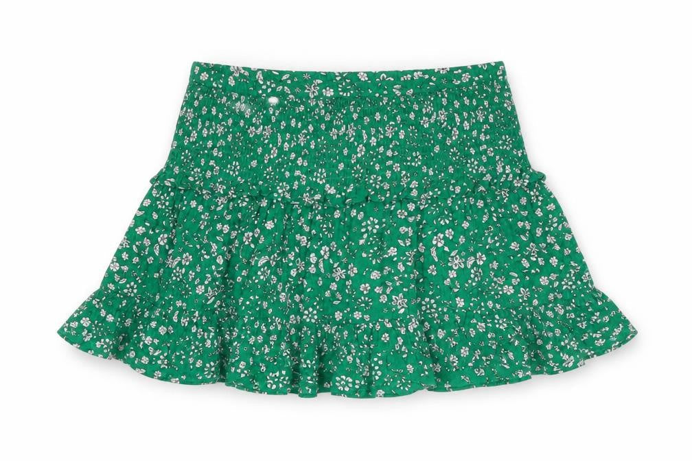 Marks & Spencer Girls Green Floral Viscose Flare Skirt Size 9-10 Years Regular Pull On - Smocked