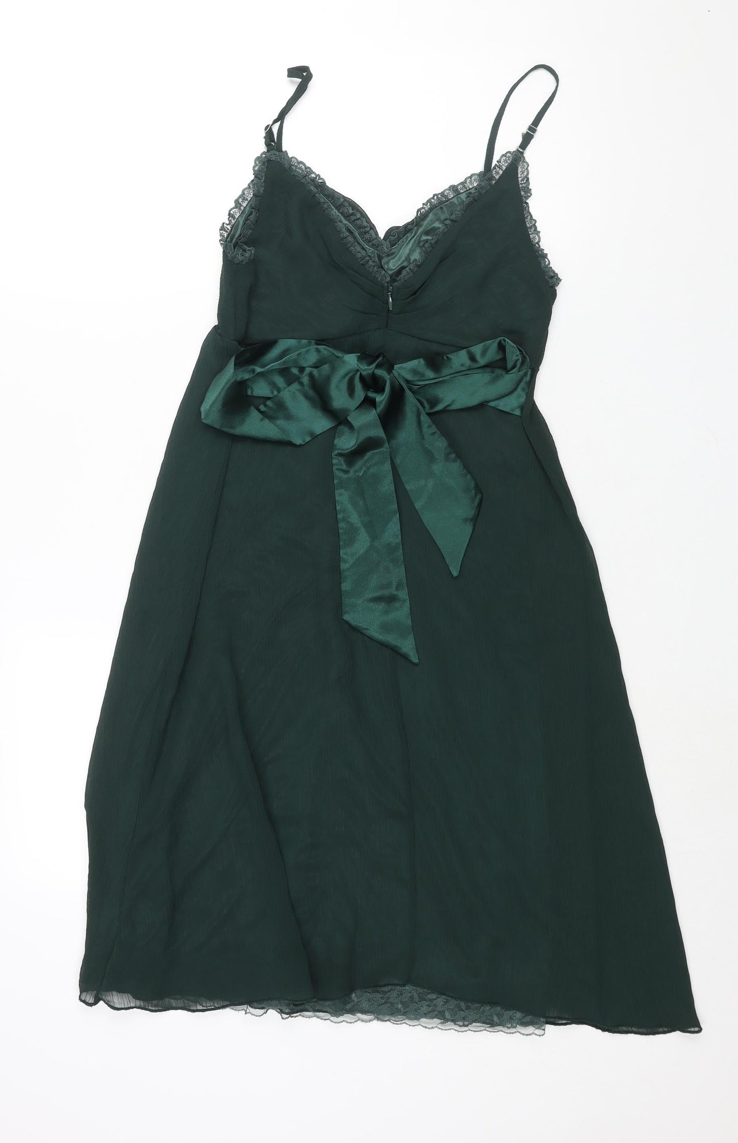 Kookai Womens Green Polyester Shift Size 10 V-Neck Zip - Belted Lace Trim