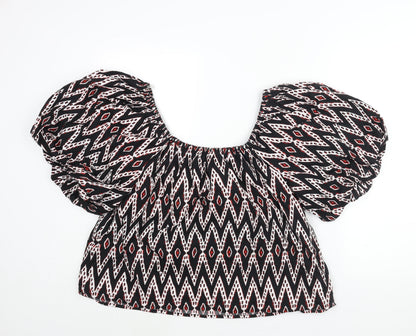 Marks & Spencer Womens Multicoloured Geometric Polyester Basic Blouse Size 20 Round Neck - Rouched
