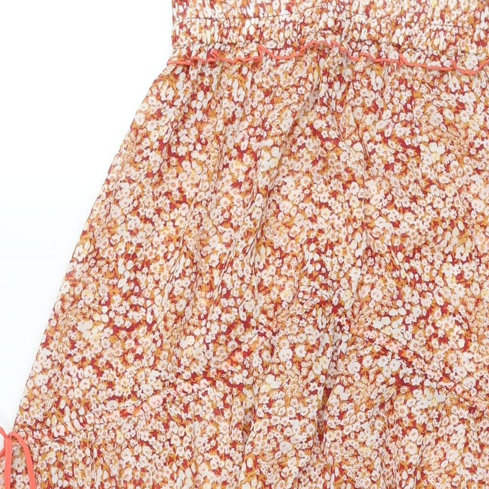 snidel Womens Multicoloured Floral Polyester Peasant Skirt Size 24 in - Drawstring Detail Semi Sheer Elastic Waist