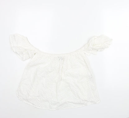 Additional front view of ASOS women’s white cotton basic blouse, size UK 10, off the shoulder