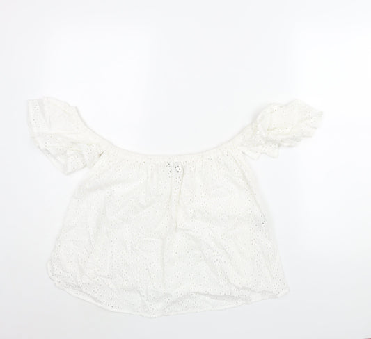 ASOS Womens White Cotton Basic Blouse Size 10 Off the Shoulder