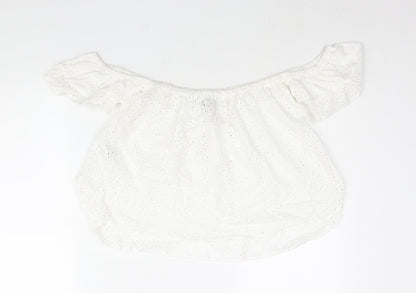 Back view of ASOS women’s white cotton basic blouse, size UK 10, off the shoulder