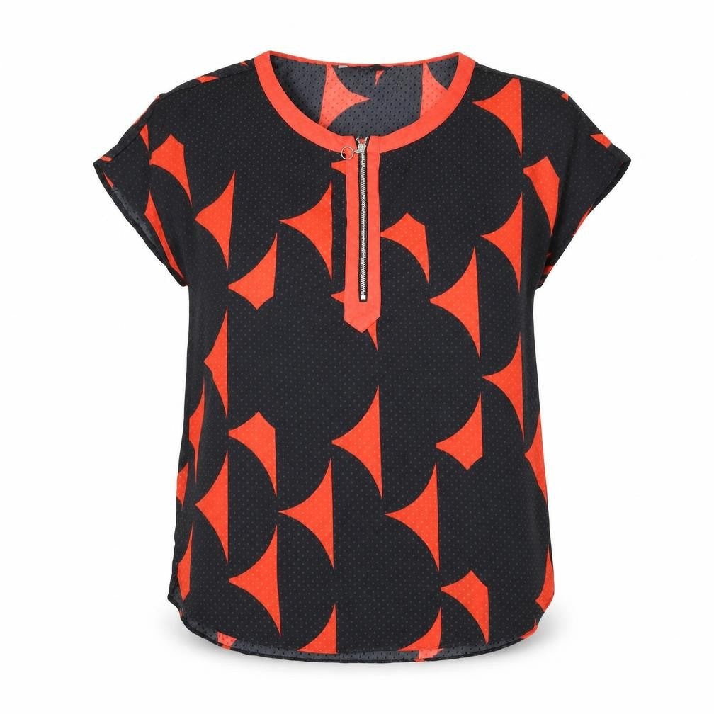NEXT Womens Black Geometric Polyester Basic Blouse Size 12 Round Neck