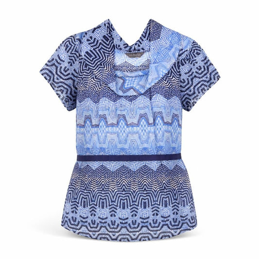 Marks and Spencer Womens Blue Geometric Polyester Basic Blouse Size 10 Cowl Neck - Belted