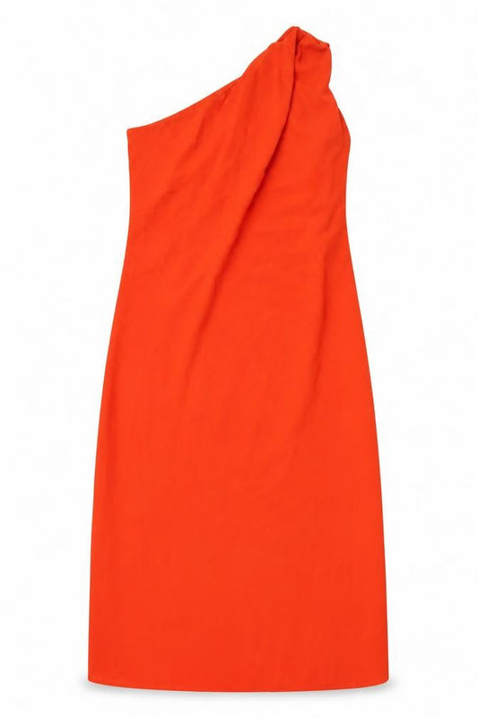 Marks & Spencer Womens Red Polyester Maxi Size 14 One Shoulder Zip