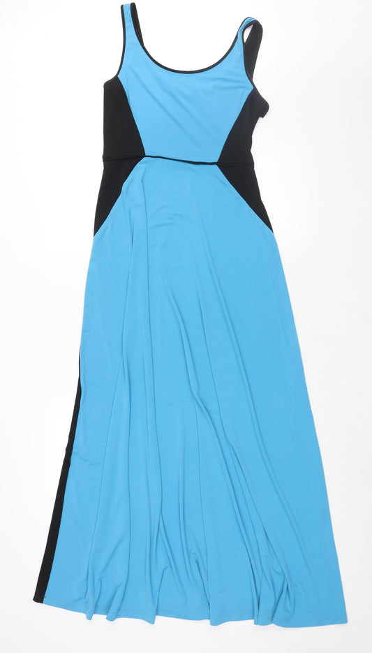 London Times Womens Blue Colourblock Polyester Maxi Size 6 Scoop Neck Pullover