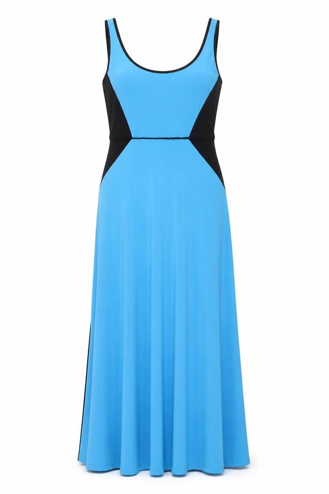 London Times Womens Blue Colourblock Polyester Maxi Size 6 Scoop Neck Pullover