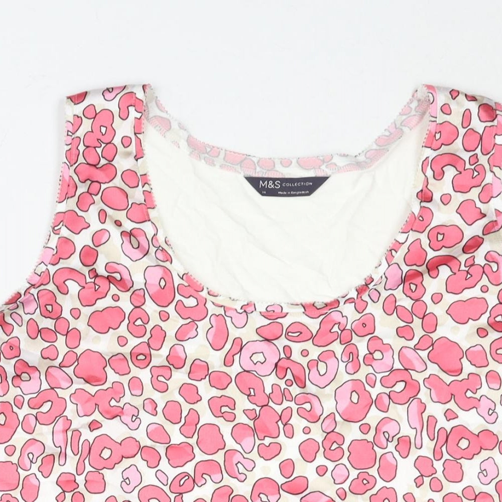 Marks and Spencer Womens Pink Polyester Camisole Blouse Size 14 Scoop Neck - Leopard Print