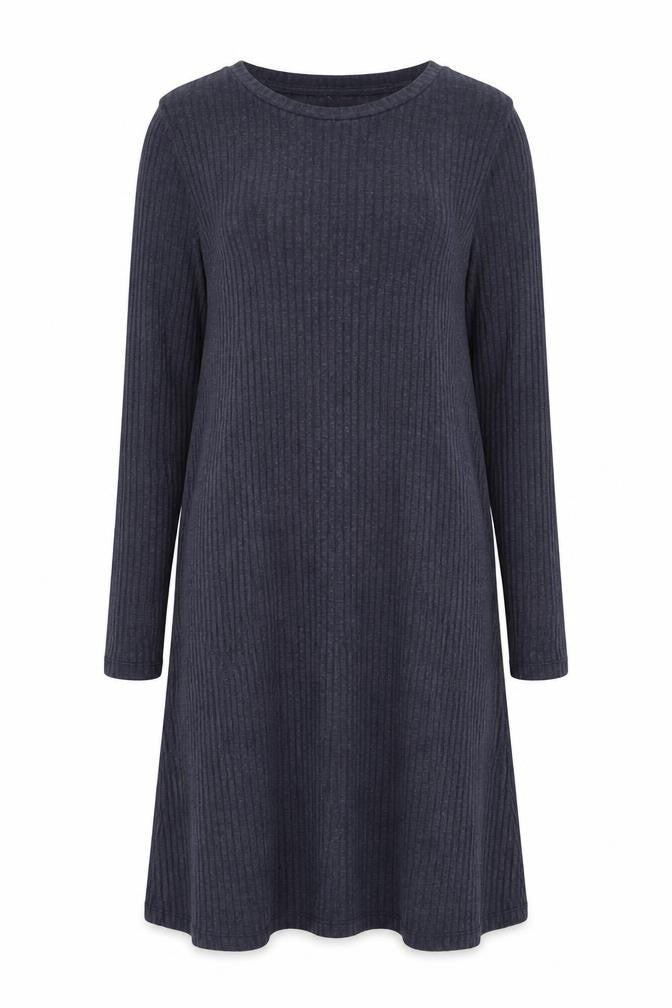 Marks & Spencer Womens Blue Polyester Shift Size 10 Round Neck Pullover - Ribbed