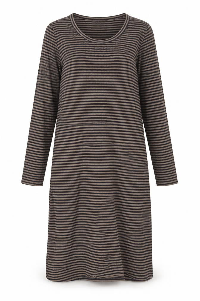 Marks & Spencer Womens Brown Striped Polyester Shift Size 20 Round Neck Pullover