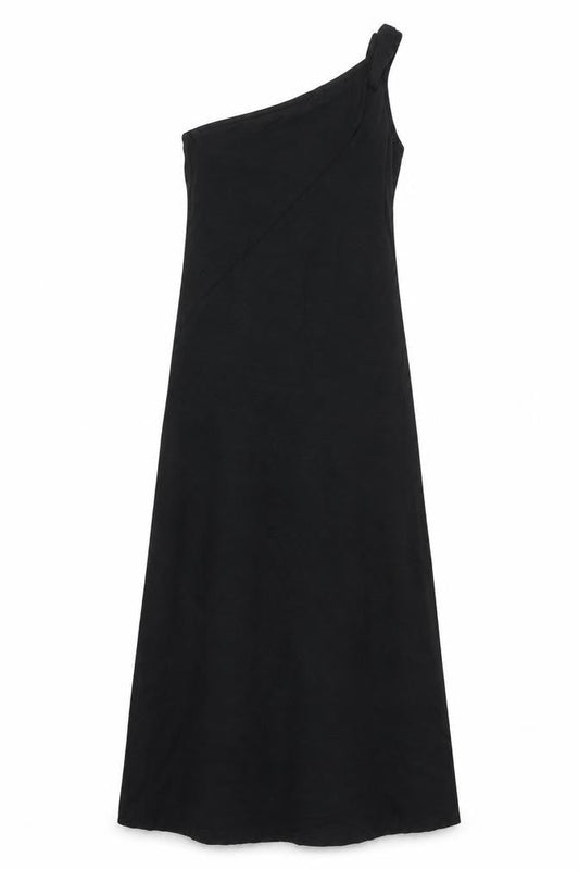 Marks & Spencer Womens Black Cotton Maxi Size 14 One Shoulder Pullover - Twist Strap