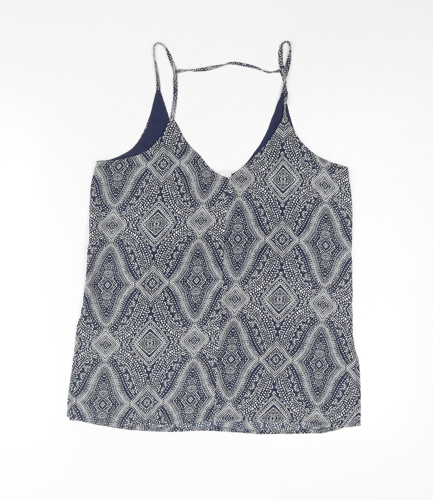 H&M Womens Blue Geometric Polyester Camisole Blouse Size 8 V-Neck