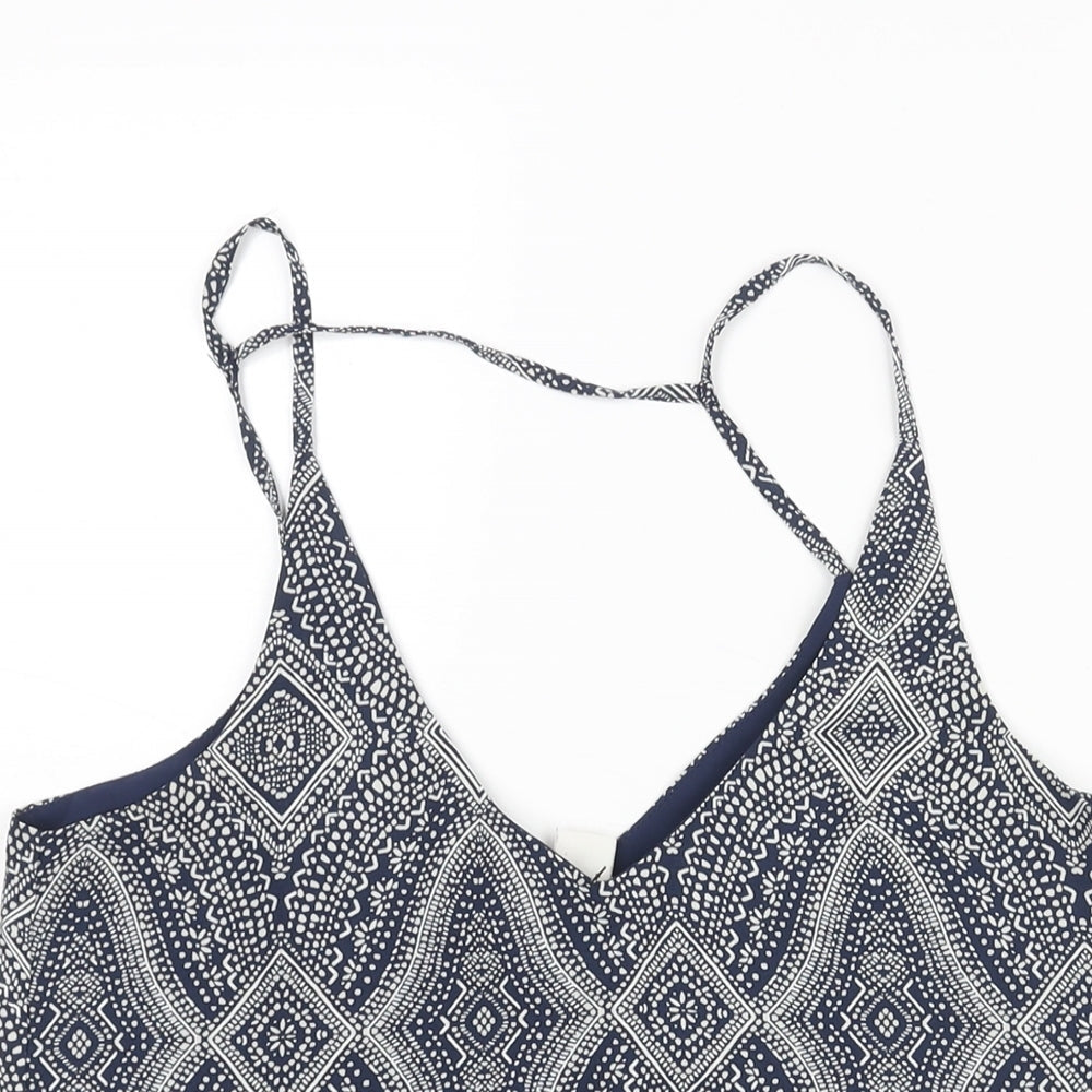 H&M Womens Blue Geometric Polyester Camisole Blouse Size 8 V-Neck