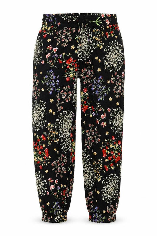 Artisan Womens Black Floral Viscose Harem Trousers Size S L29 in Regular Drawstring