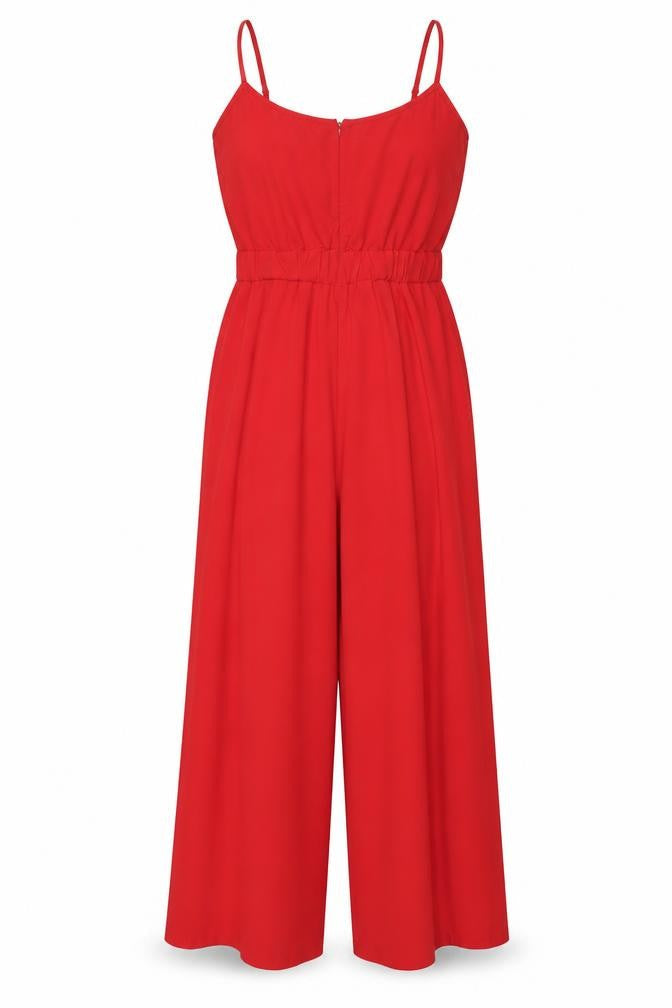 Divided by H&M Womens Red Polyester Jumpsuit One-Piece Size 10 L24 in Zip - Cut Out Tie Detail