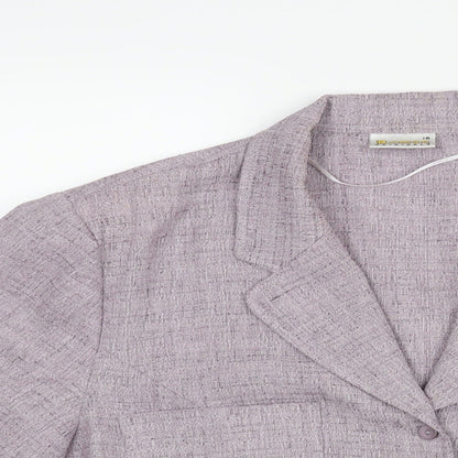 Close-up detail of Roman women’s purple polyester basic blouse, size UK 18, collared