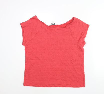 Marks & Spencer Womens Red Cotton Basic Blouse Size 22 Boat Neck - Rouched