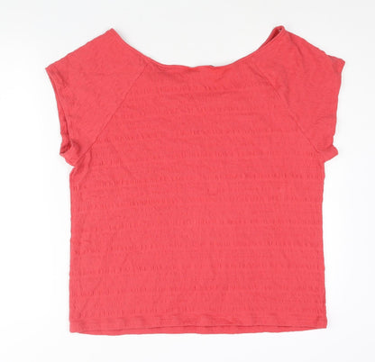 Marks & Spencer Womens Red Cotton Basic Blouse Size 22 Boat Neck - Rouched
