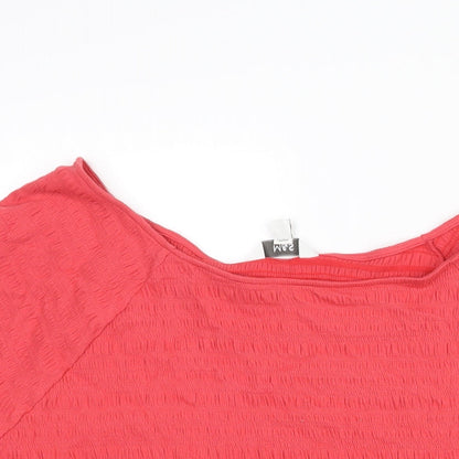 Marks & Spencer Womens Red Cotton Basic Blouse Size 22 Boat Neck - Rouched