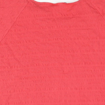 Marks & Spencer Womens Red Cotton Basic Blouse Size 22 Boat Neck - Rouched