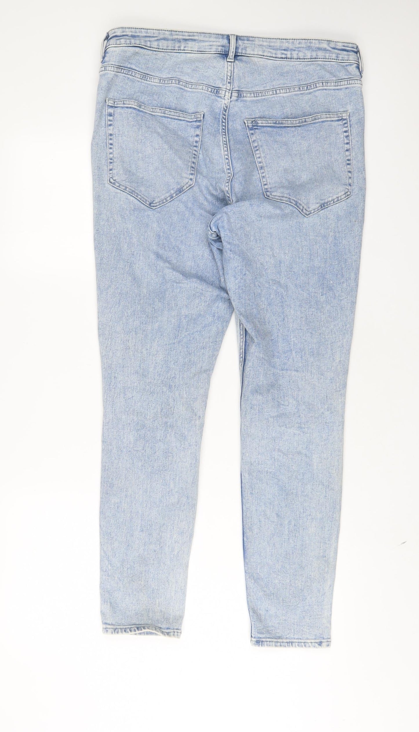 H&M Womens Blue Cotton Skinny Jeans Size 16 L29 in Regular Zip
