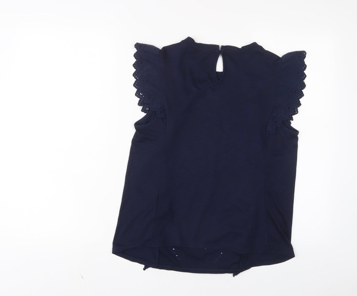 Marks and Spencer Womens Blue Modal Basic T-Shirt Size 8 Crew Neck - Embroidered