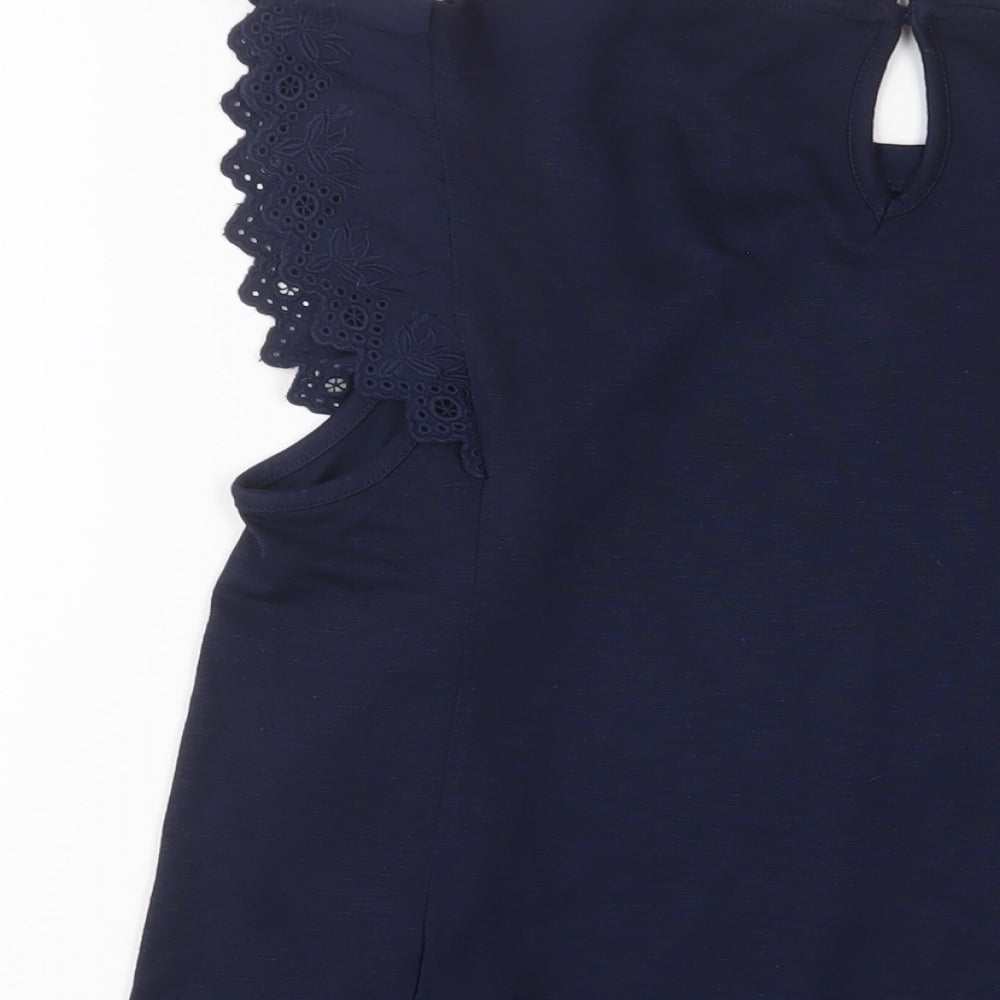 Marks and Spencer Womens Blue Modal Basic T-Shirt Size 8 Crew Neck - Embroidered