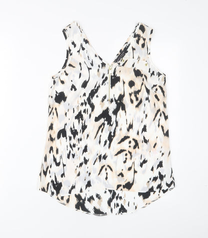 Dorothy Perkins Womens White Geometric Polyester Basic Tank Size 8 Scoop Neck - Zips