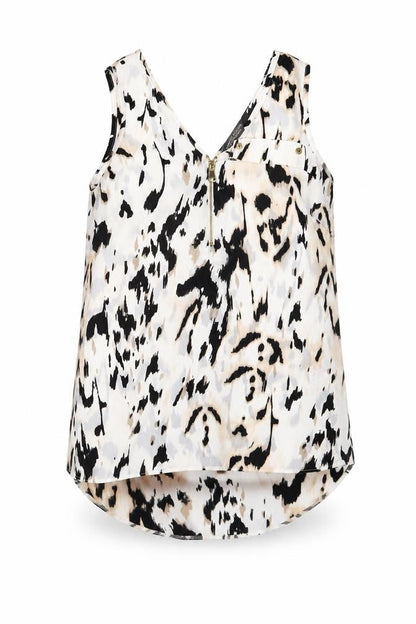 Dorothy Perkins Womens White Geometric Polyester Basic Tank Size 8 Scoop Neck - Zips