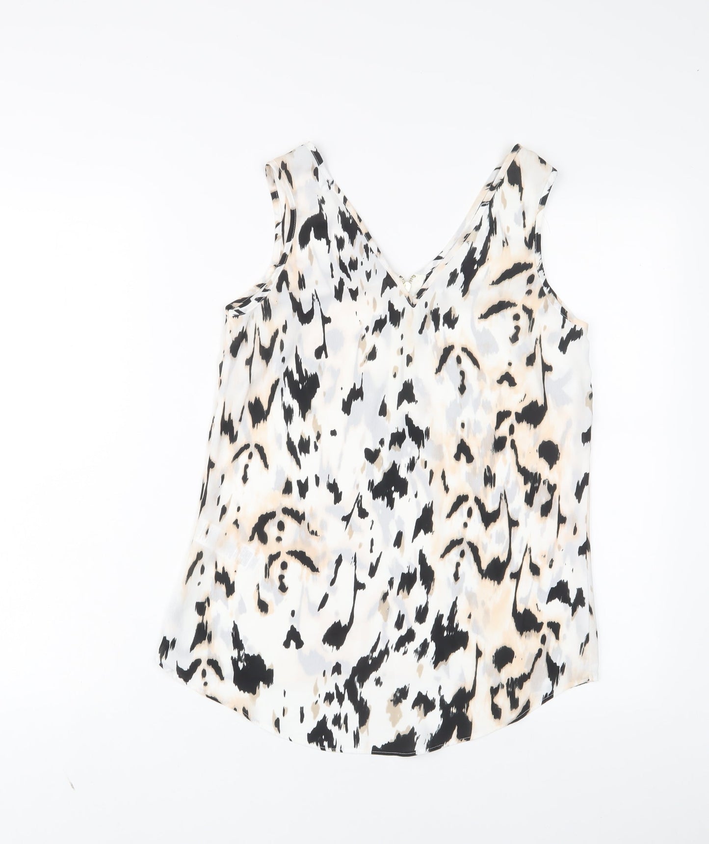 Dorothy Perkins Womens White Geometric Polyester Basic Tank Size 8 Scoop Neck - Zips