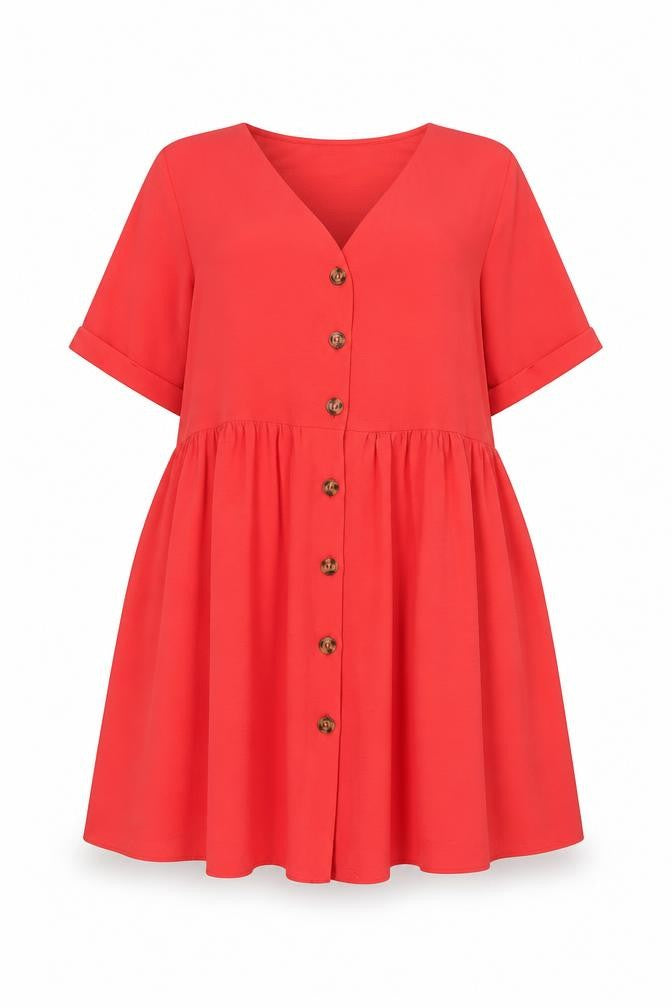 New Look Womens Pink Polyester A-Line Size 8 V-Neck Button