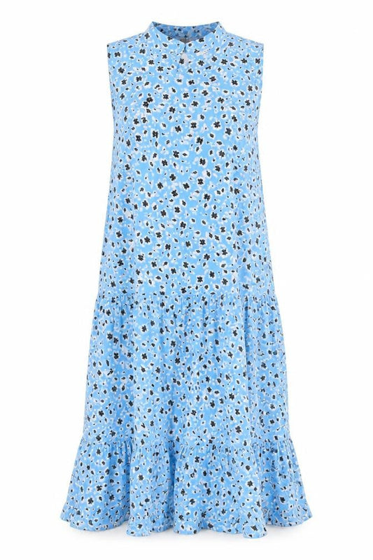 Topshop Womens Blue Floral Viscose A-Line Size 10 Round Neck Button