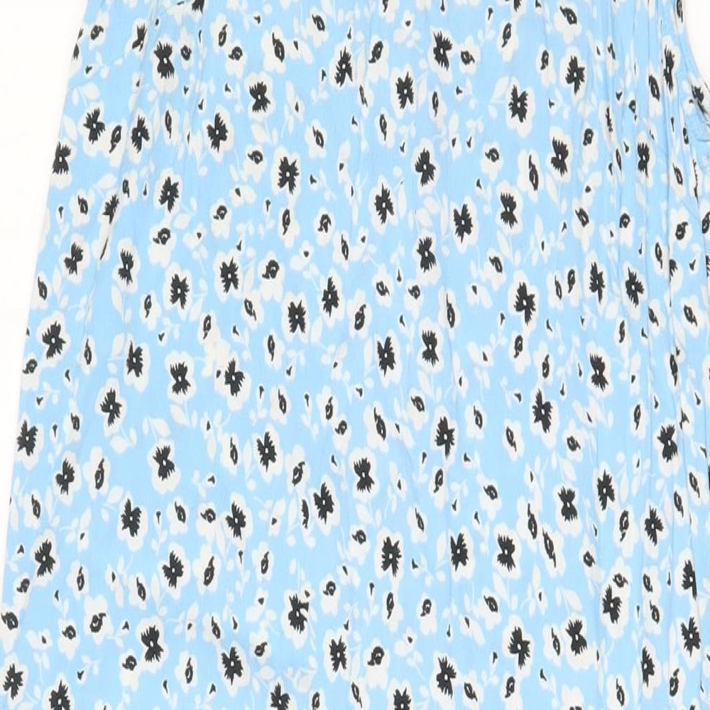 Topshop Womens Blue Floral Viscose A-Line Size 10 Round Neck Button