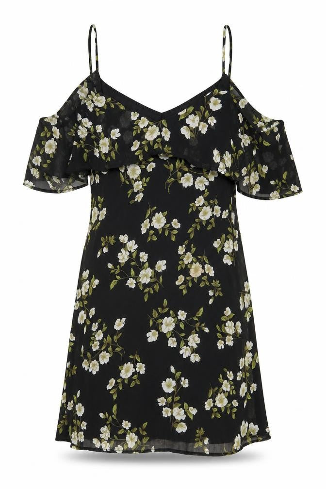 Missguided Womens Black Floral Polyester A-Line Size 8 V-Neck Pullover